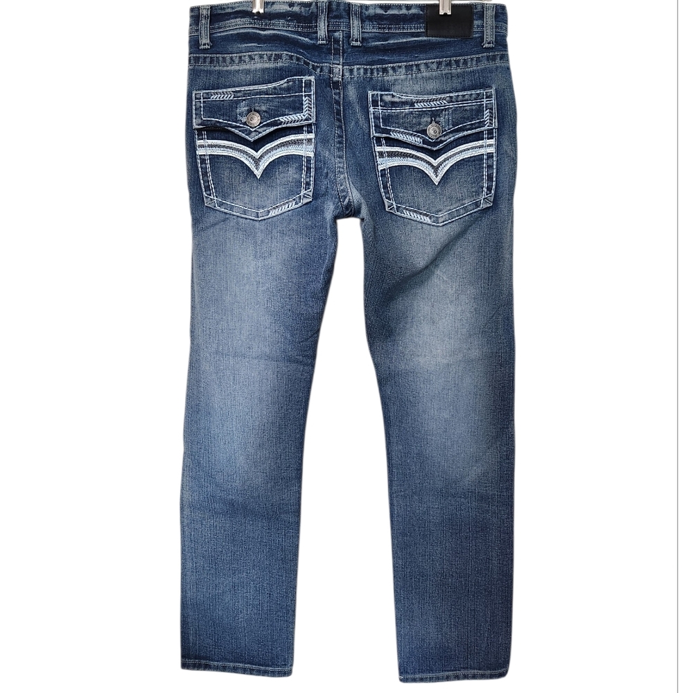 GS-115 Premium XXX Distressed Blue Denim Jeans Size 36 x 30